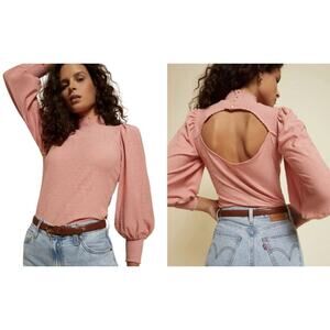 Nation Sandrine Boheme Shirt Blouse •M• Puff Long Sleeve Pink Geranium